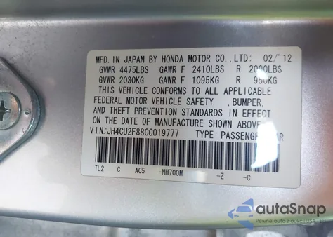 2012 Acura Tsx 2.4 z USA, uszkodzony, nr VIN JH4CU2F88CC019777